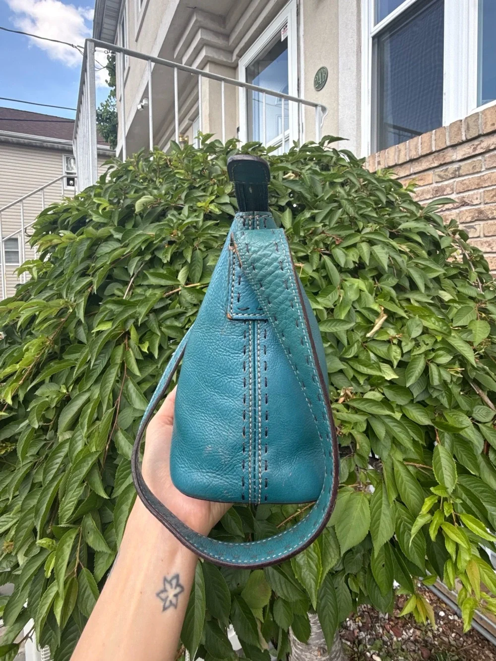 Vintage Fossil Teal Blue Leather Shoulder Bag Y2K Boho Purse - Picture 6 of 9